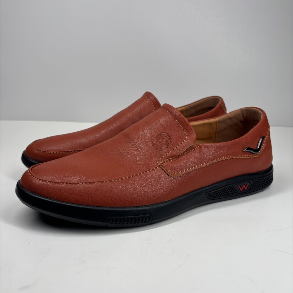 Clohoo Men's US 10.5/44 Red Brown Slip-On Comfort Moccasin Loafers Driving Shoes